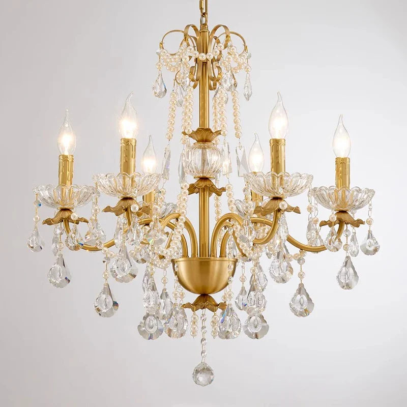 Afralia™ Gold Brass Crystal Chandelier - Luxurious Candle Lights for Villa Living Room