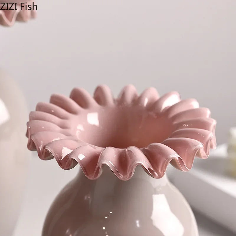 Afralia Pink Flower Edge Glass Vase: Desk Hydroponics Plant Pot for Floral Arrangement