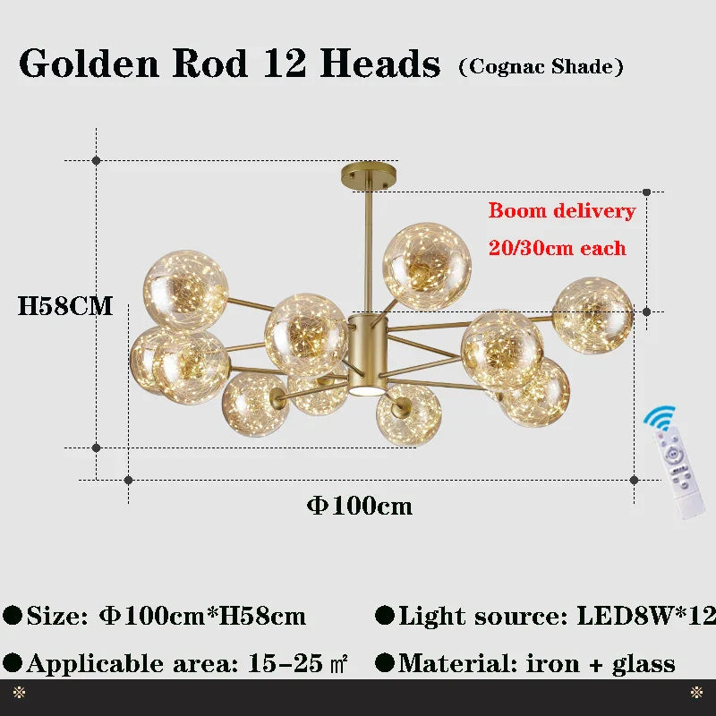 Afralia™ Glass Ball Branch Chandelier: Modern LED Crystal Ceiling Lighting for Living Room