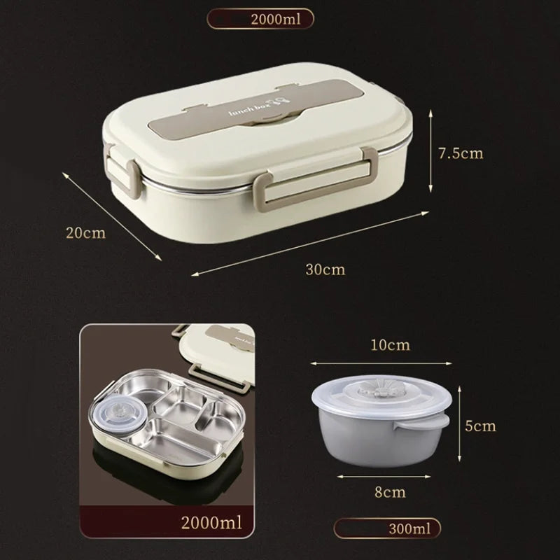 Afralia™ Stainless Steel Insulated Lunch Box with Compartments and Microwave-safe Food Container