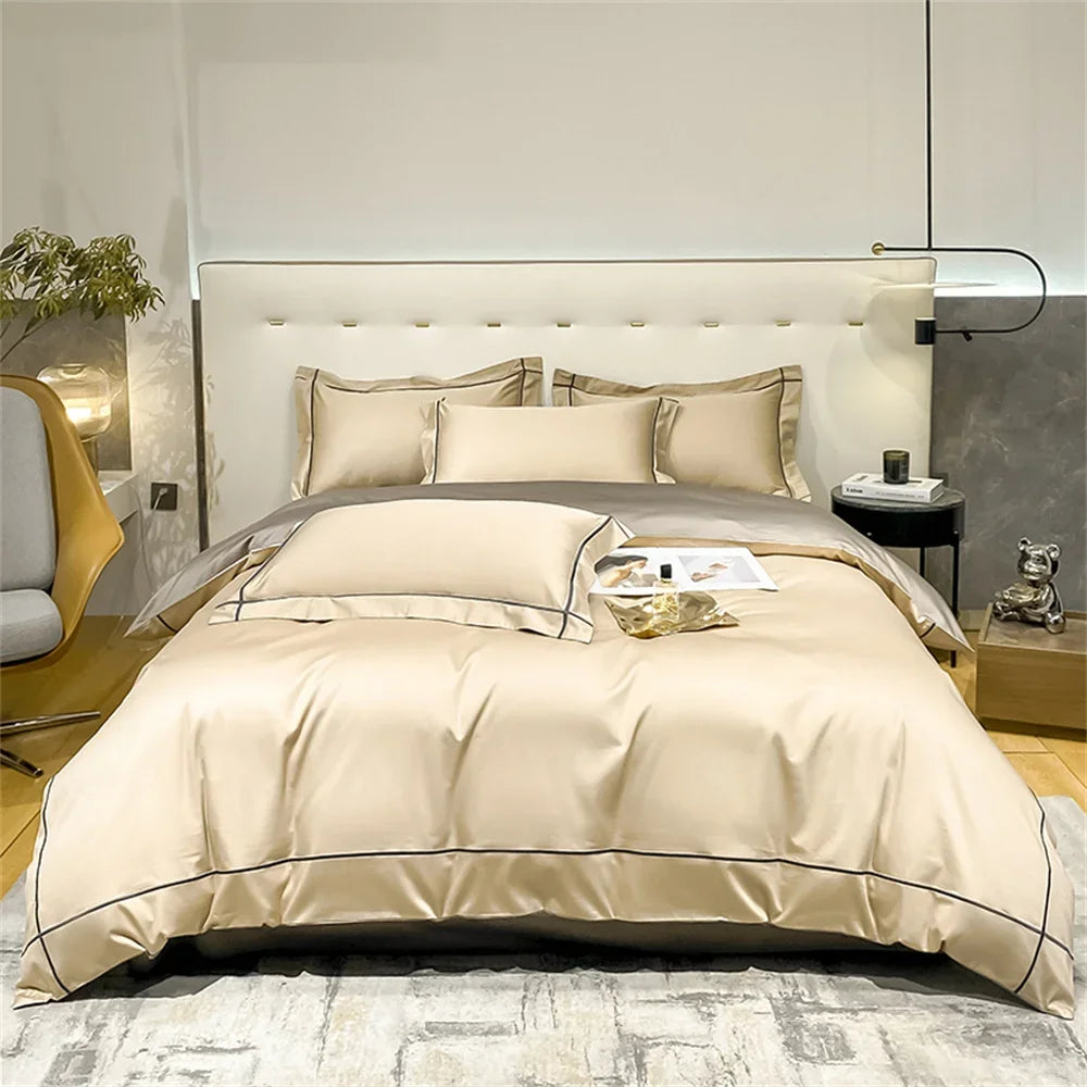 Afralia™ Silky Egyptian Cotton Embroidered Bedding Set for Queen & King Beds