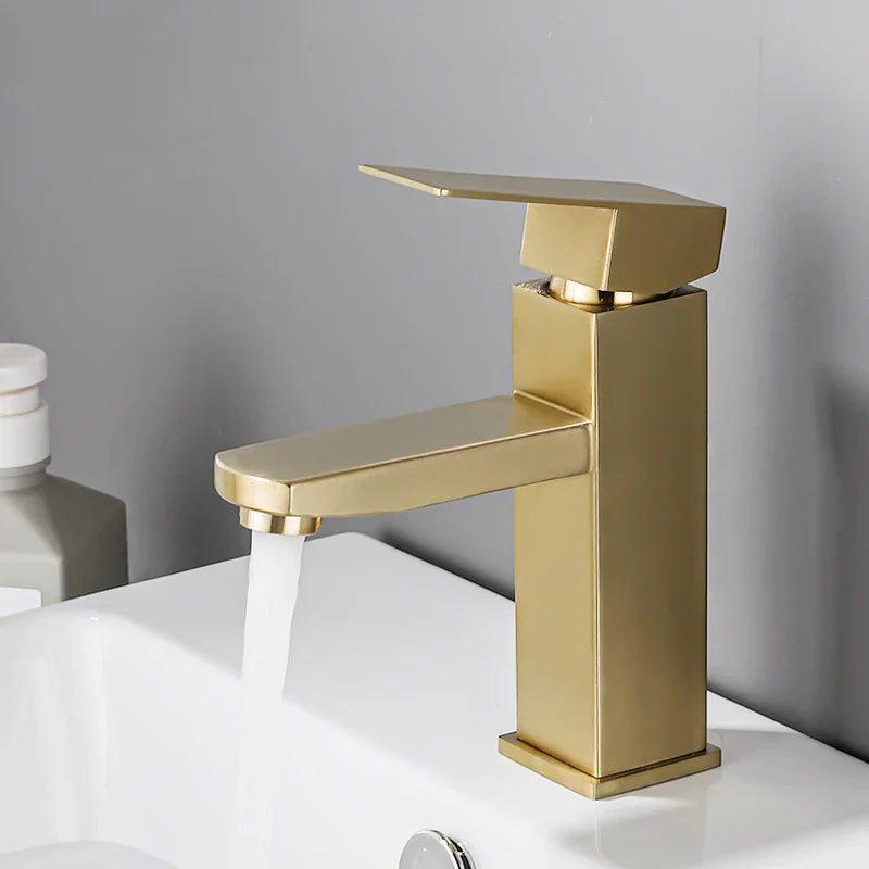 Afralia™ Stainless Steel Brushed Gold Basin Faucet for Modern Kitchen and Bathroom