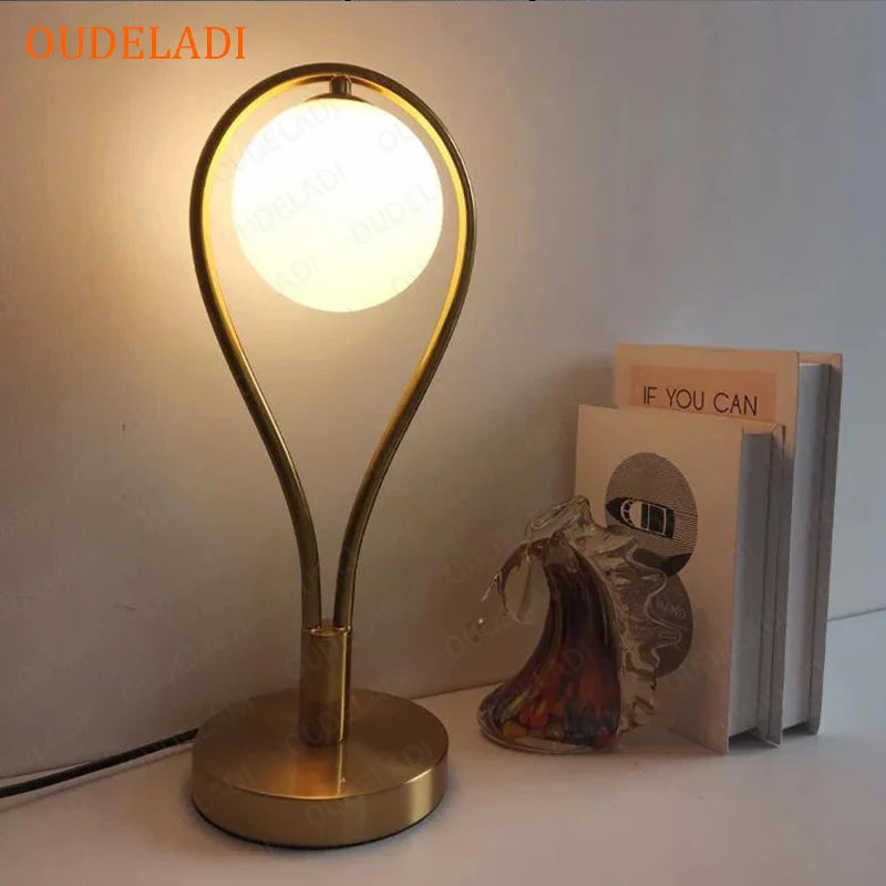 Afralia™ Nordic Glass Ball Brass Table Lamp | Modern Bedroom Living Room Decor