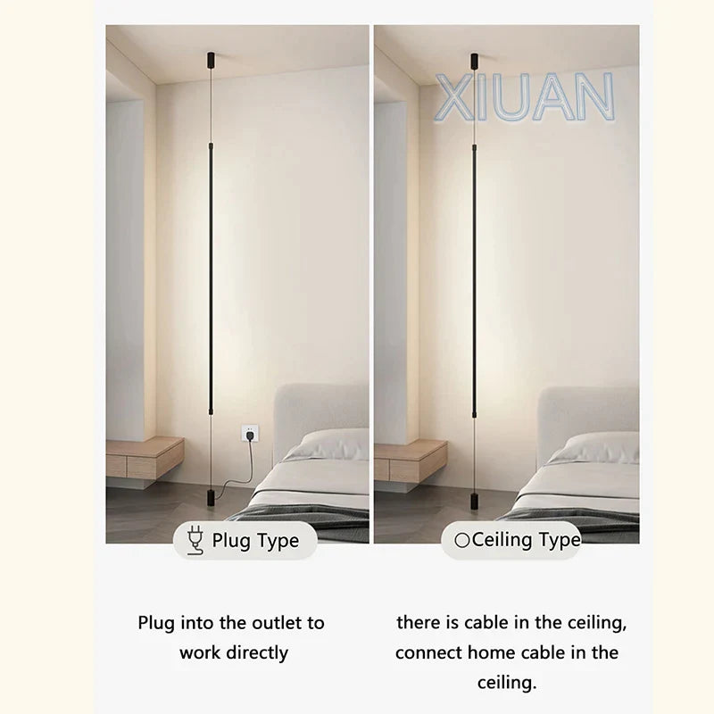 Afralia™ Modern Black Long Line Floor Lamp for Living Room Bedroom Lighting