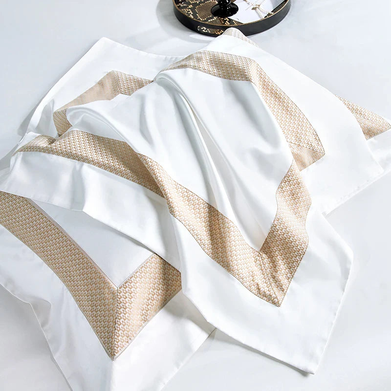 Afralia™ King Size Luxury 1400TC Cotton White Bedding Set with Embroidery