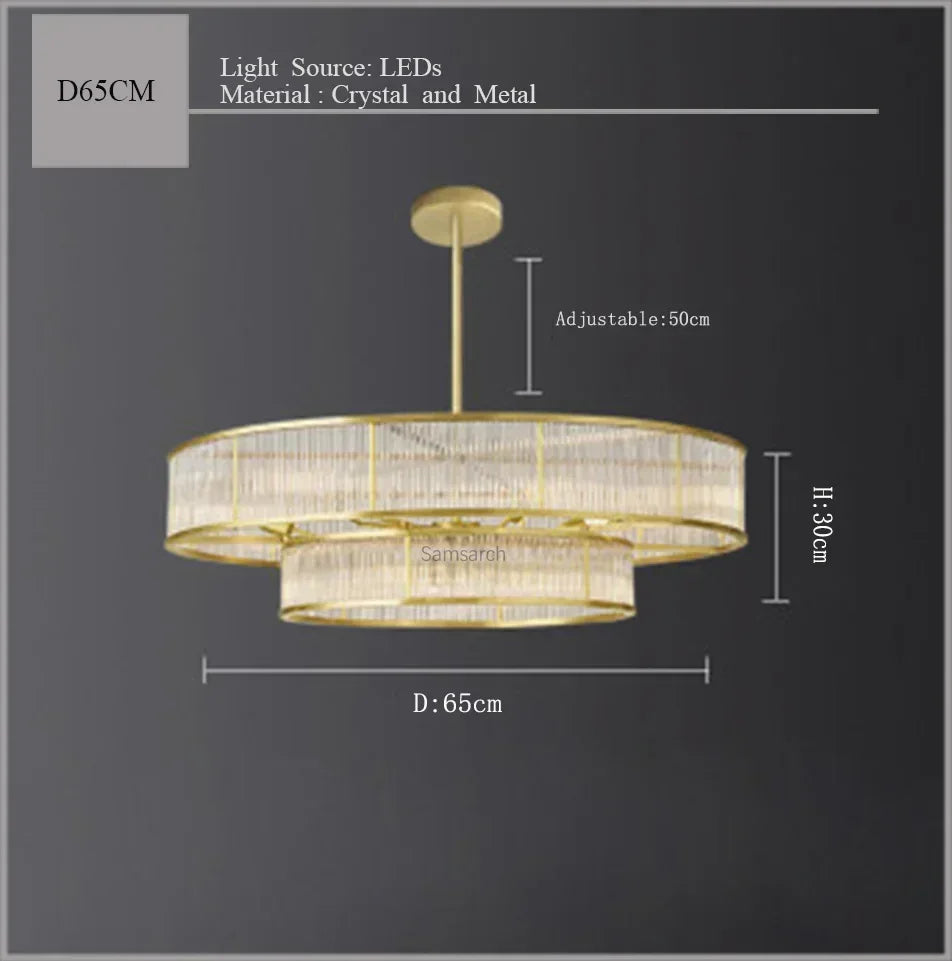 Afralia™ Golden Brass Linear Crystal Chandelier - Luxury Pendant Light for Home