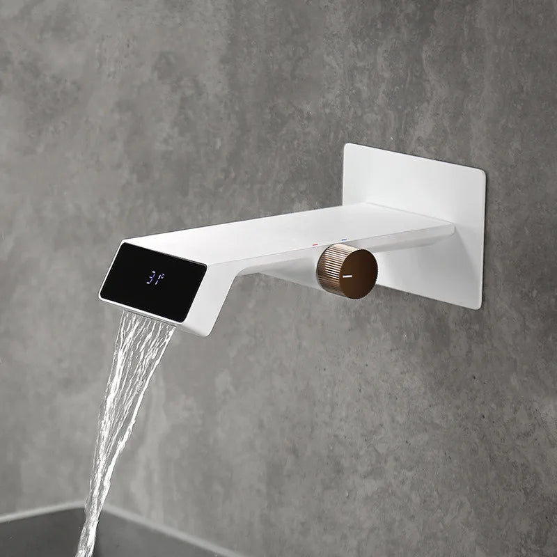 Afralia™ LED Basin Faucet Wall Mounted Hot Cold Mixer Bathroom Brass Vanity