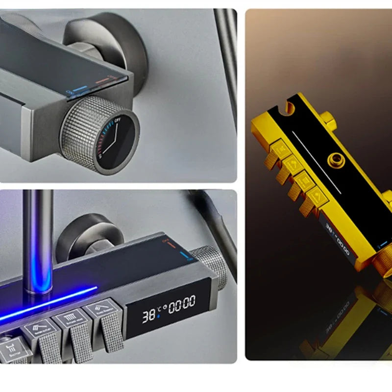 Afralia™ Digital Display Brass Thermostatic Shower Faucet Set for Bathroom