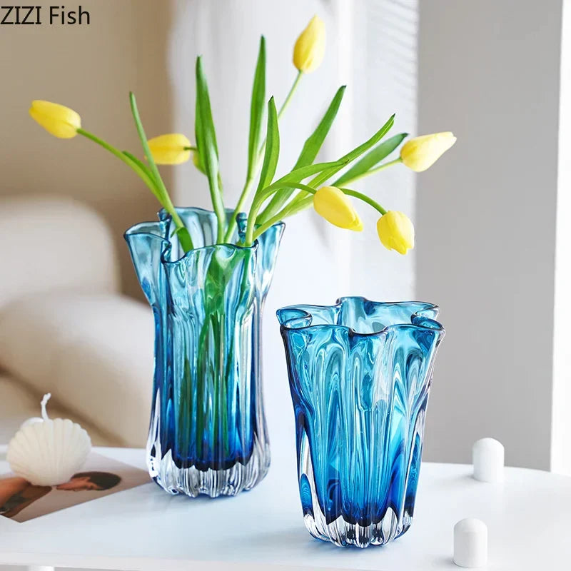 Afralia™ Blue Glass Hydroponic Vase: Modern Desk Floral Decor & Room Aesthetic