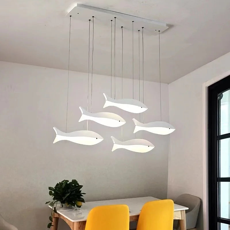 Afralia™ White Acrylic LED Fish Chandelier for Home Ceiling - Modern Pendant Light