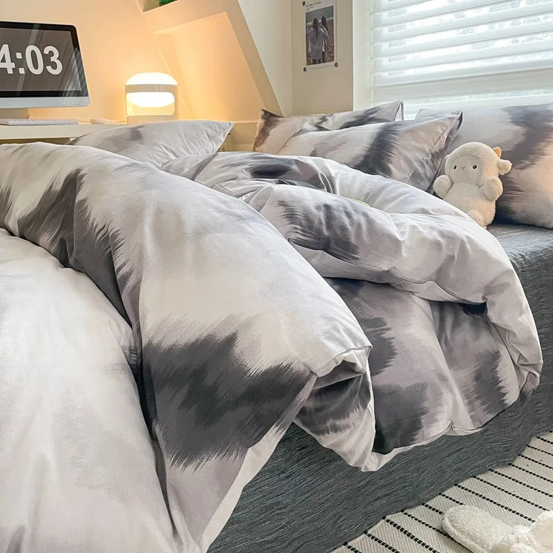 Afralia™ Grid Print Cotton Bedding Set for Single Double Beds