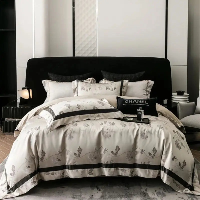 Afralia™ Brocade Satin Jacquard Luxury Cotton Bedding Set - Duvet Cover, Sheet, Pillowcases