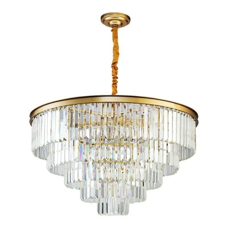 Afralia™ Crystal Gold Black LED Chandelier - Multi-Storey Modern Round Pendant Lamp