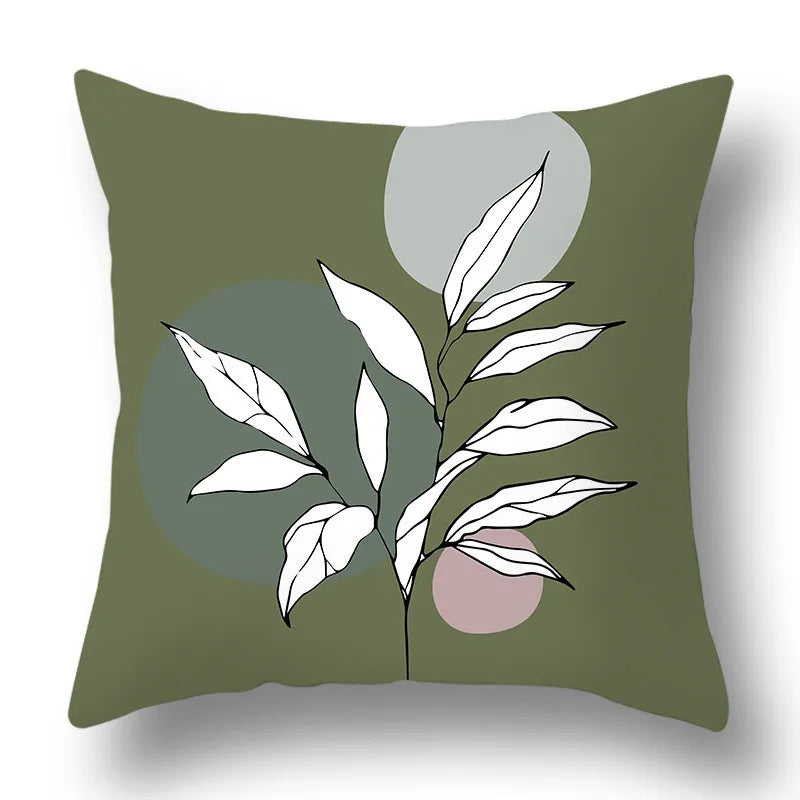 Afralia™ Green Plants Geometric Print Pillow Cover - Home Sofa Cushion Cover