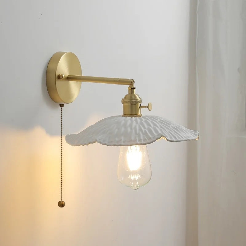 Afralia™ Ceramic Copper LED Wall Light with Pull Chain Switch for Modern Nordic Home Decor