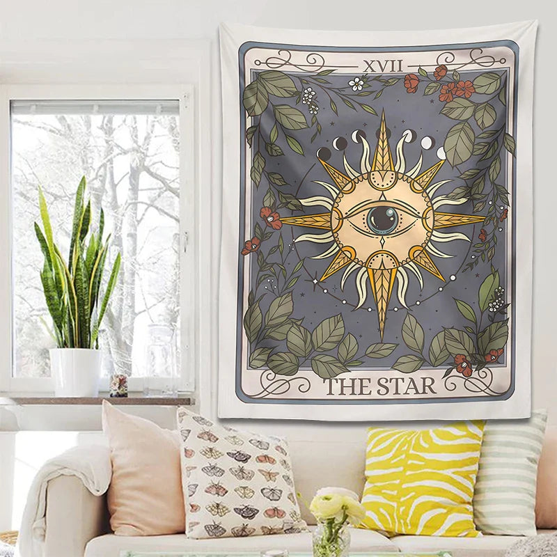 Afralia™ Star Tarot Tapestry: Celestial Witchy Cottagecore Wall Decor for Magical Home Vibes