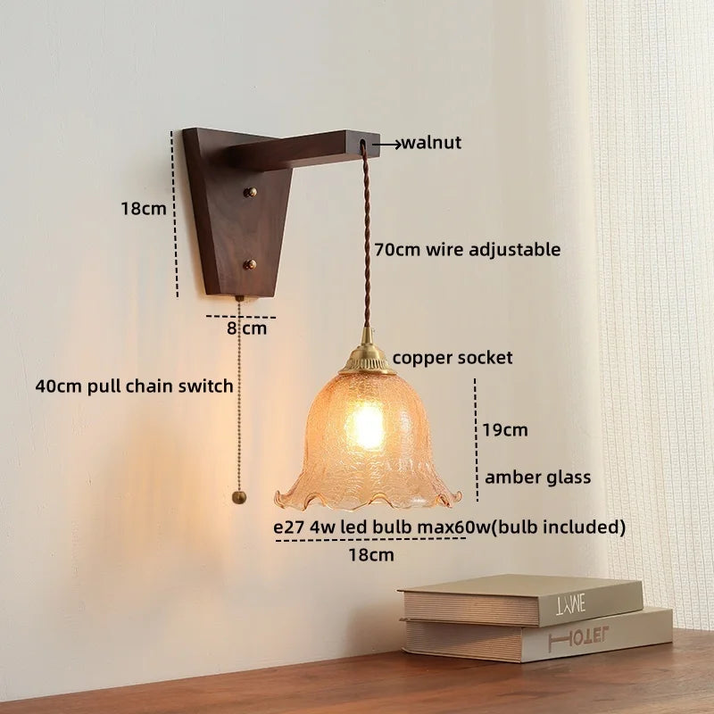 Afralia™ Modern Walnut Copper LED Wall Light for Bedroom Living Room Restaurant