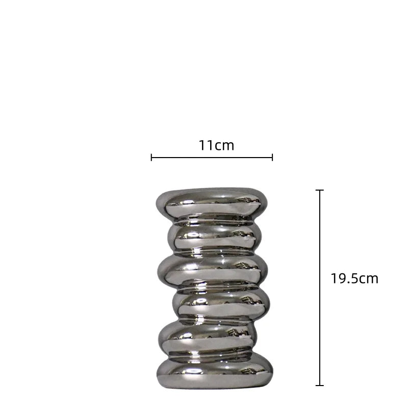Afralia™ Silver Pebble Ceramic Geometric Vase for Floral Arrangement and Room Decoration