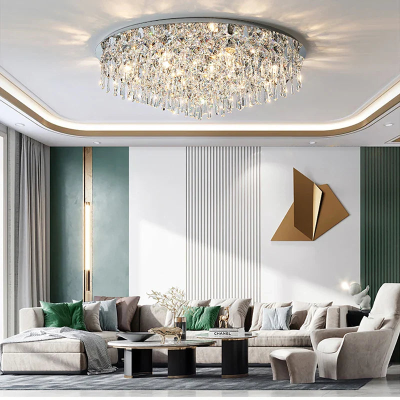 Afralia™ Crystal Luxury Chandelier: Dimmable LED Round Ceiling Light for Bedroom Living Room