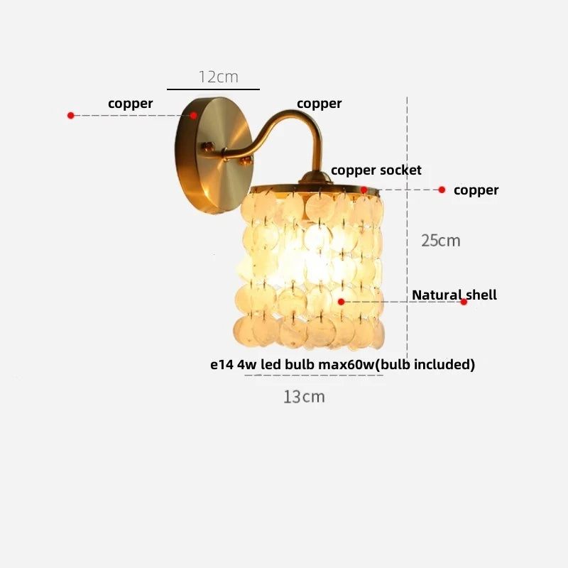 Afralia™ Vintage Crystal LED Wall Lights Pull Chain Switch Copper E14 Stair Fixtures