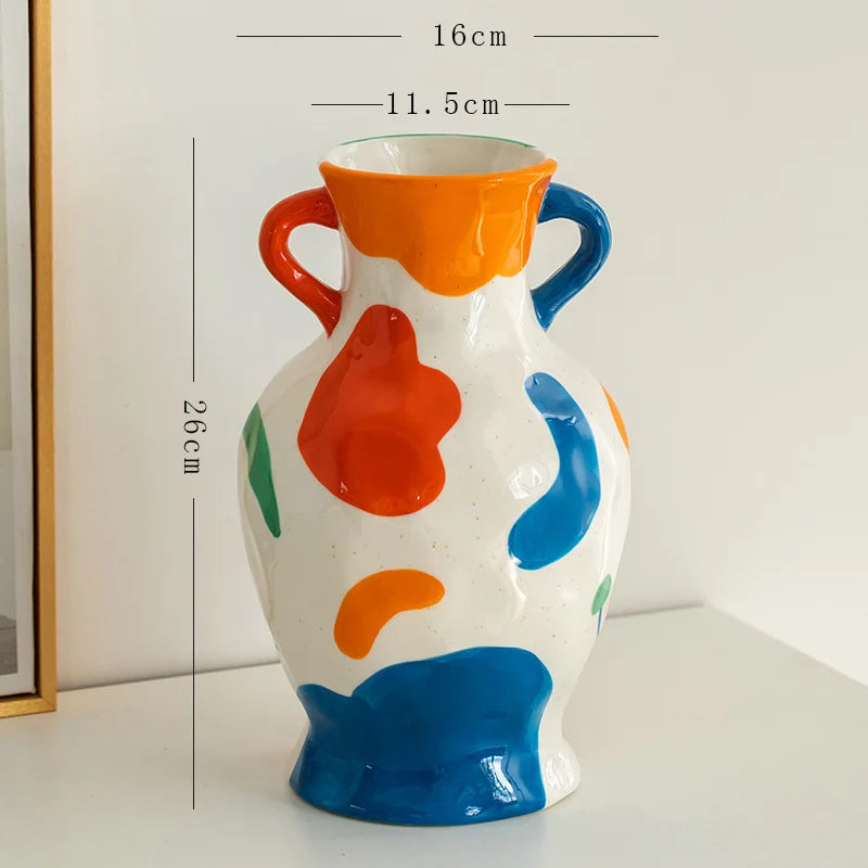 Afralia™ Vintage Ceramic Vase with Handle for Floral Arrangement and Home Decoration