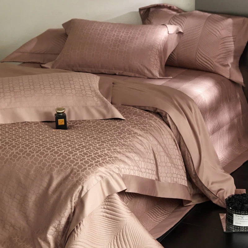 Afralia™ Luxe Egyptian Cotton Jacquard Bedding Set: Duvet, Bedspread, Sheet, Pillowcases
