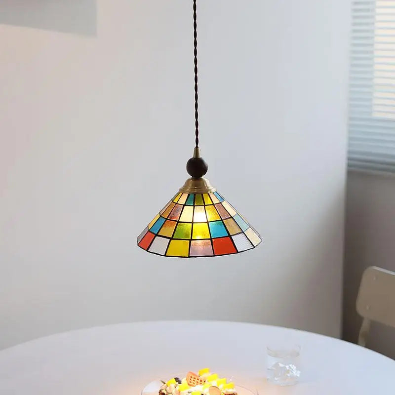 Afralia™ Walnut Wood LED Pendant Lights Colorful Glass Modern Kitchen Luminaira
