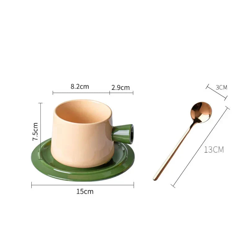 Afralia™ Minimalist Green Ceramic Tea Cup and Saucer Set - Coffee & Tea Mug