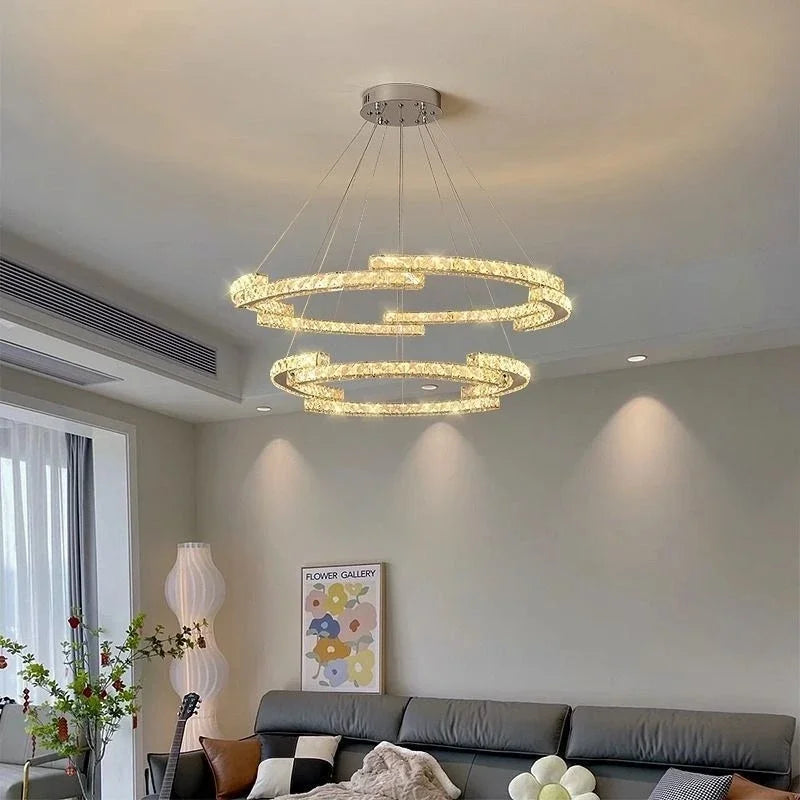 Afralia™ Crystal LED Chandelier Pendant Light Modern Luxury Foyer Ceiling Lamp