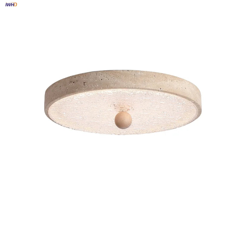 Afralia™ Wood LED Ceiling Lamp: Modern Round Yellow Travertine Light for Living Room