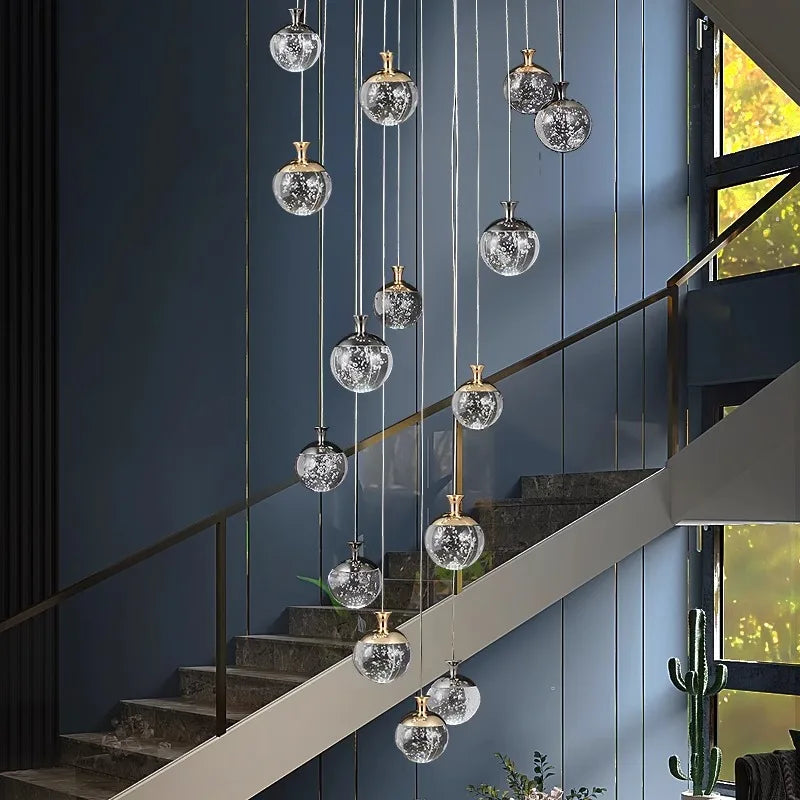Afralia™ Crystal Chandelier Stair Pendant Lamp Living Room Pendant Lights Interior Lighting