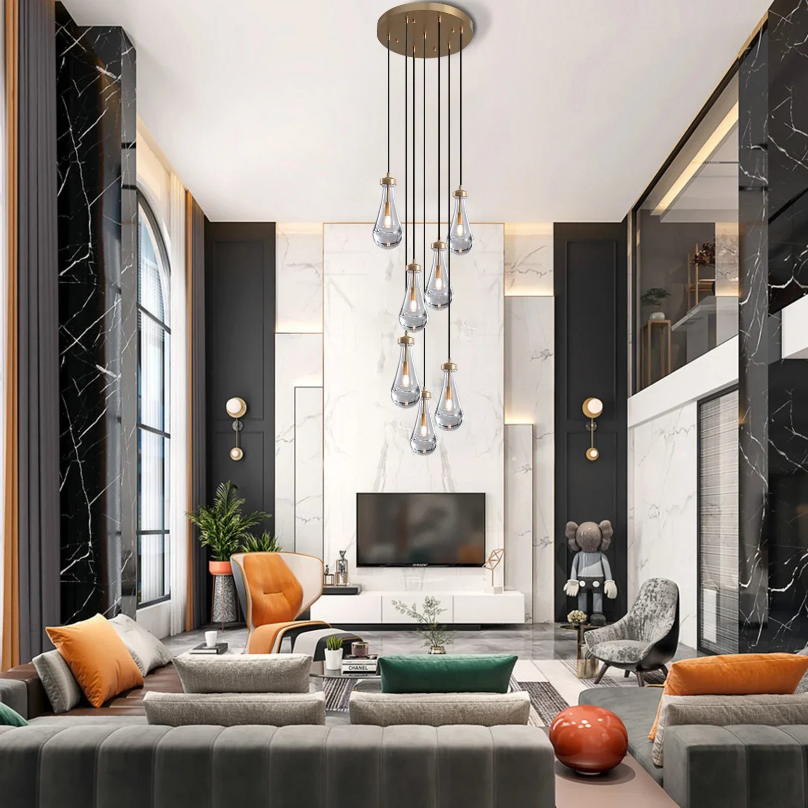 Afralia™ Luxury Brass Raindrop Glass Chandelier for High Ceilings