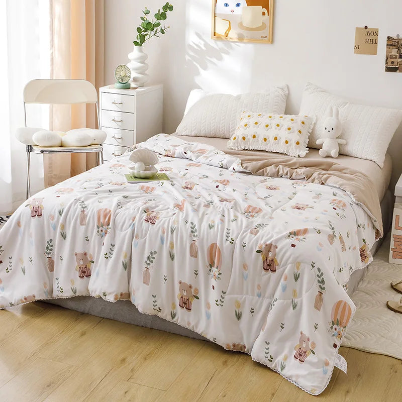 Afralia™ Cartoon Print Quilted Double Blanket for Queen Size Bed