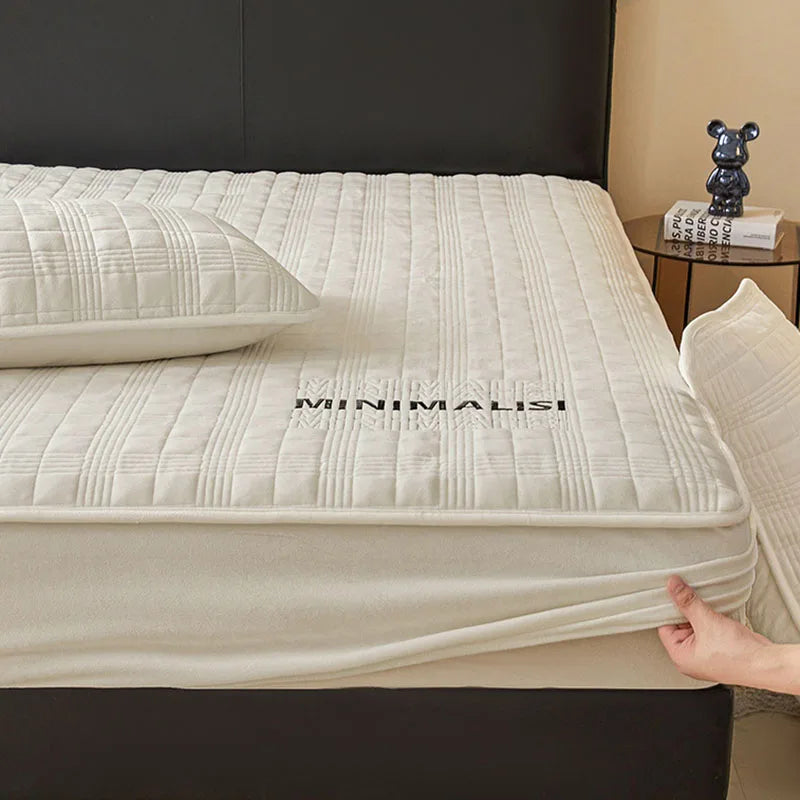 Afralia™ Luxe Velvet Embroidered Fitted Sheet: Non-Slip, Skin-Friendly, Quilted Home Decor