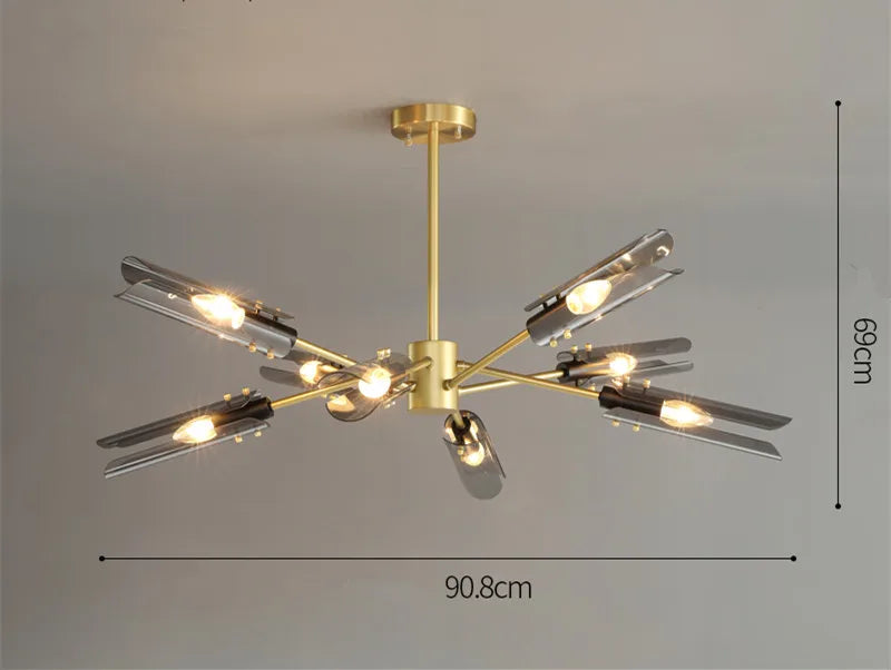 Afralia™ Lustre Metal LED Glass Chandelier Pendant Hanging Light