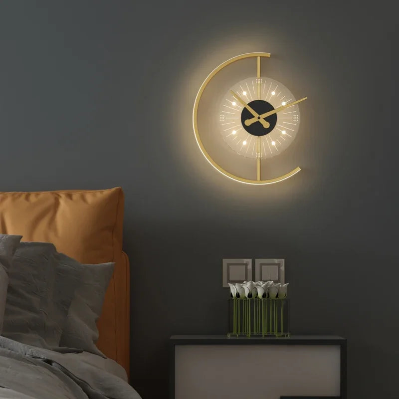 Afralia™ Nordic Wall Lamp Clock Modern Silent Bedroom Decor Lighting