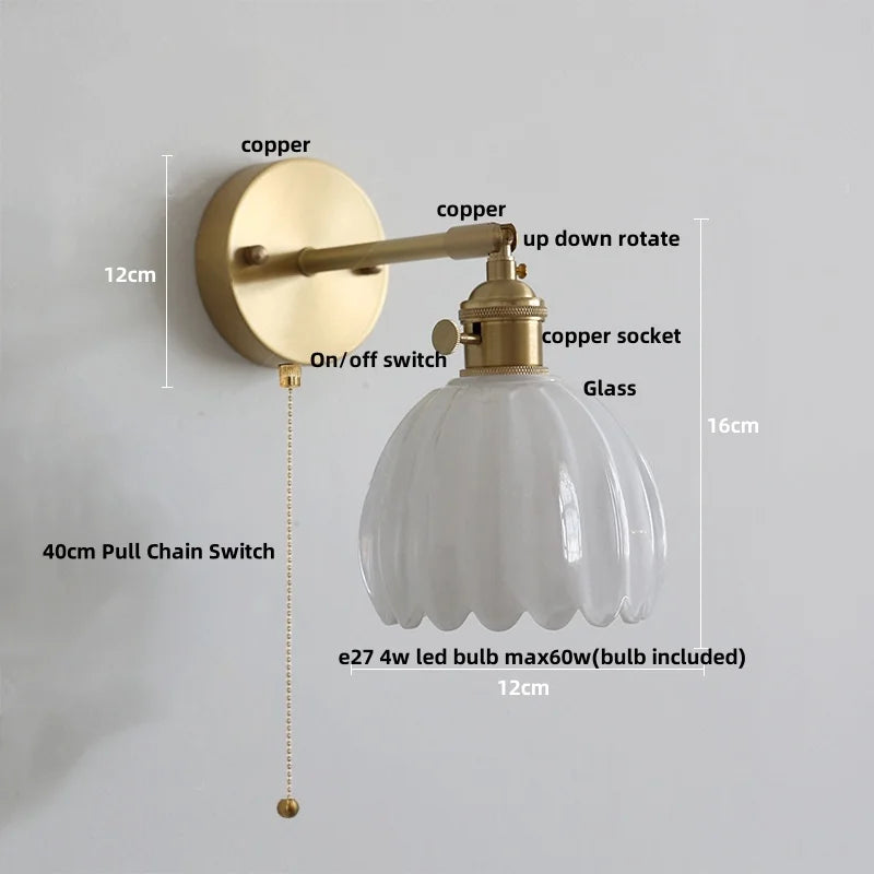 Afralia™ Glass Copper Knob Switch LED Wall Sconce - Modern Nordic Design