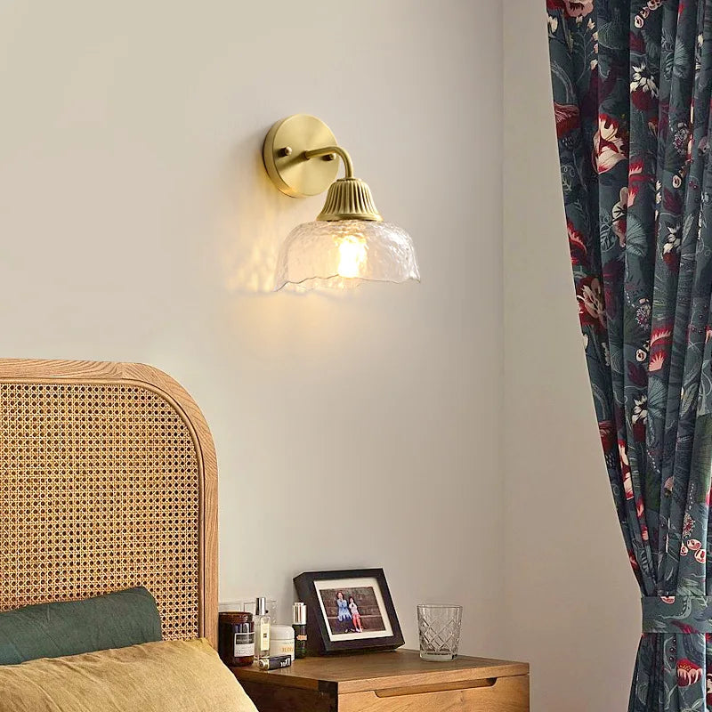 Afralia™ Copper Glass LED Wall Lamp Japanese Style Home Decor Fixture