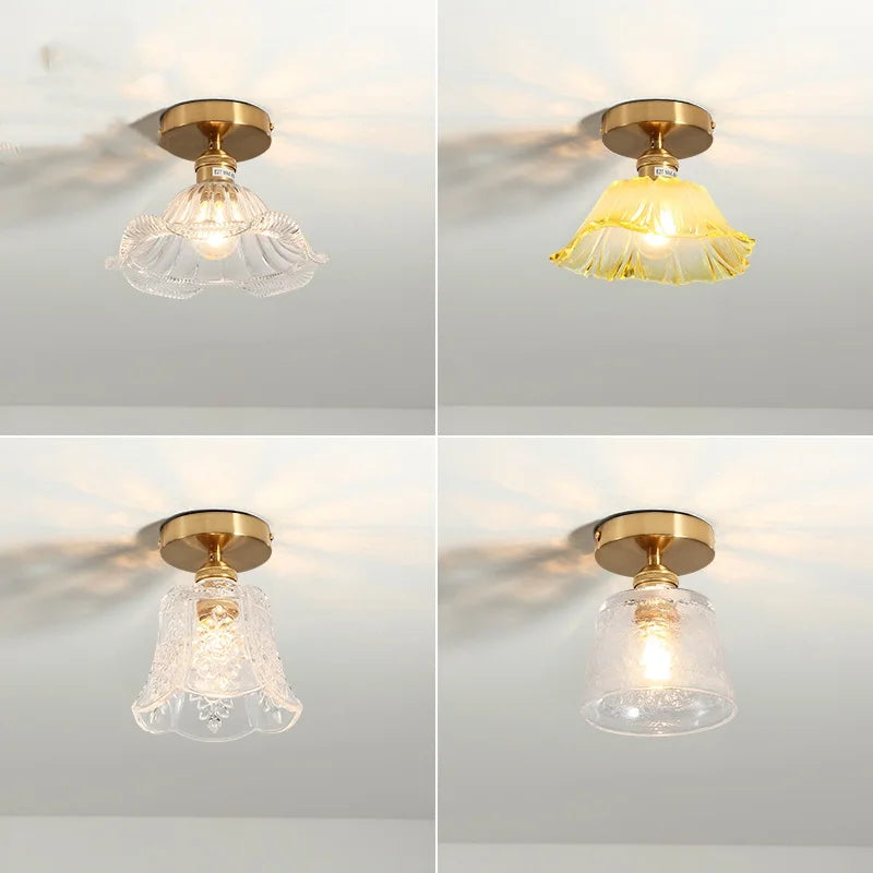 Afralia™ Copper Glass LED Ceiling Light for Indoor Kitchen Corridor Balcony Decor