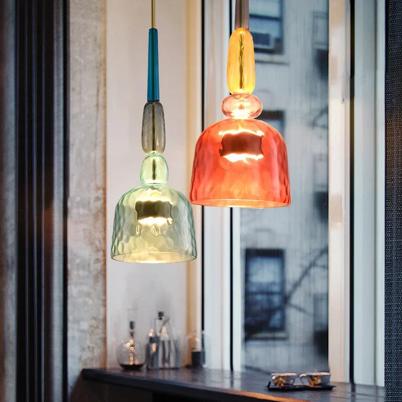 Nordic Glass LED Pendant Light Chandelier by Afralia™: Modern Colorful Bedside Hanging Lamp Fixtures