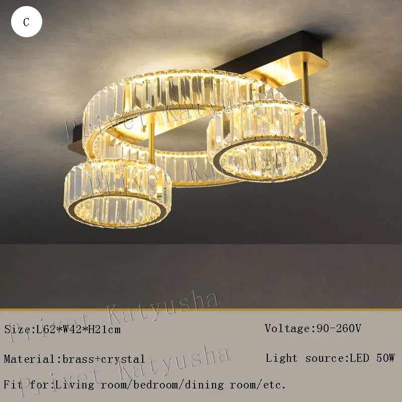 Afralia™ Gold Crystal Copper Ceiling Lamps LED Modern Home Room Decor Lighting