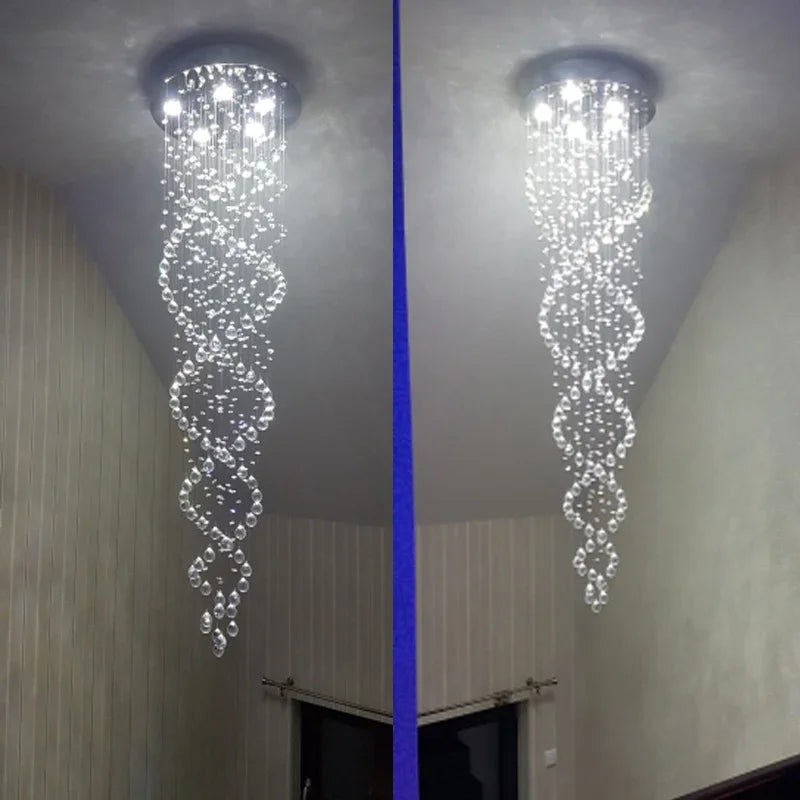 Afralia™ Crystal Chandelier for Staircase Luxury Hotel Bedroom Hanging Light
