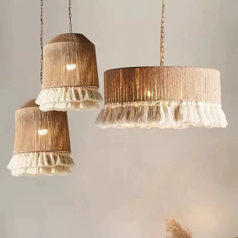 Afralia™ Retro Hemp Rope Tassel Pendant Light: Hand-woven Creative Bedroom Dining Room Main Lamp