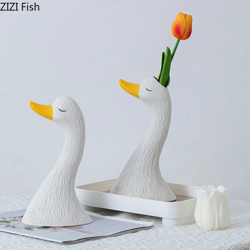 Afralia™ Swan Ceramic Vase: Elegant Desk Decor, Floral Arrangement, Room Aesthetic