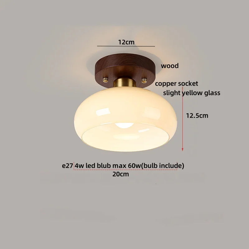 Afralia™ Modern Wood Glass LED Ceiling Light Fixture for Home Lighting