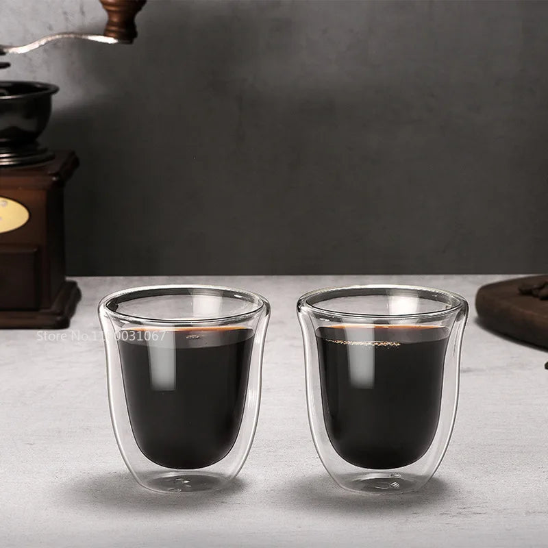 Afralia™ 5PCS Double Wall Glass Coffee Mugs Set, 150ml Insulated Cups for Bar Tea Juice