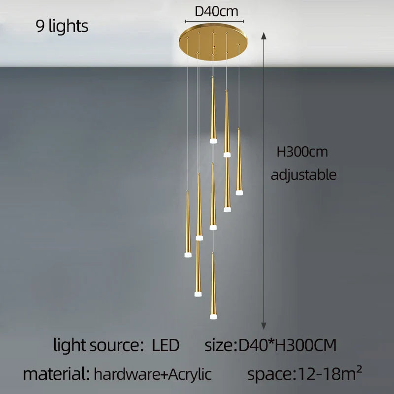 Afralia™ Golden LED Tapered Chandelier for Modern Living Room & Kitchen Lighting