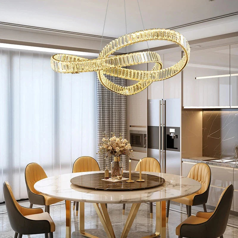 Afralia™ Crystal LED Gold Ceiling Chandelier - Luxe Irregular Ring Design