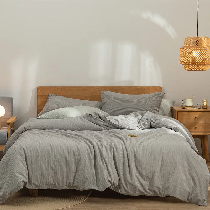 Afralia™ Luxury Cotton Bedding Sets: Soft & Breathable Striped Home Textile Collection