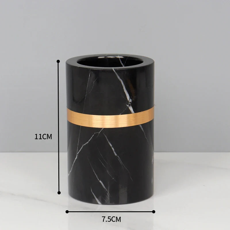 Afralia™ Nero Marquina Marble Bathroom Set - Golden Luxury Bathroom Accessories